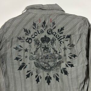 Vintage Y2K Styled Guess embroidered Button Uo Grey Stripped Shirt